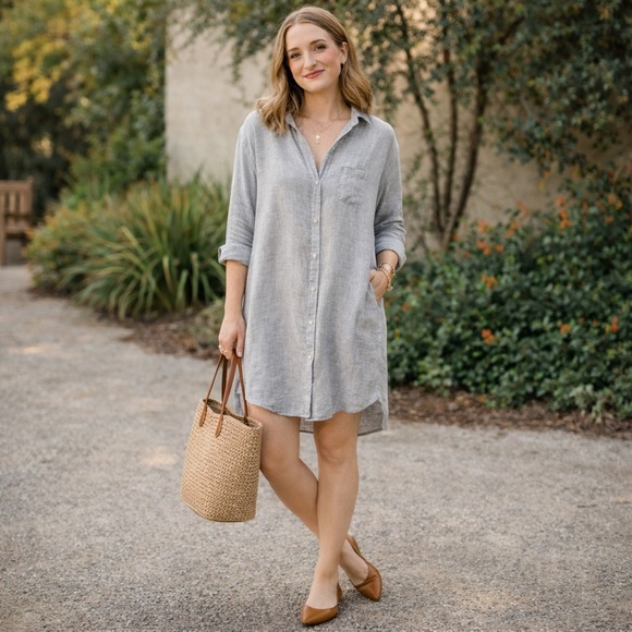 Frank & Eileen Dresses & Skirts - FRANK & EILEEN LIGHTWEIGHT ITALIAN LINEN MARY SHIRT DRESS SIZE XL LIGHT GRAY
